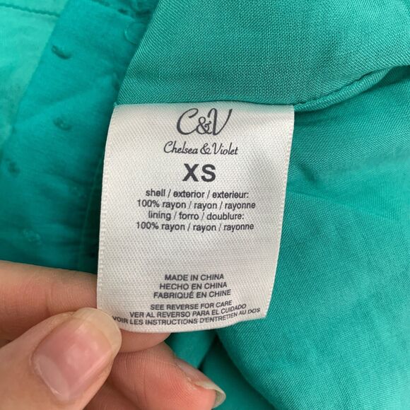 Chelsea & Violet Shirt Dress Womens XS Extra Small Swiss Dot Bell Sleeve Keyhole - Picture 13 of 15